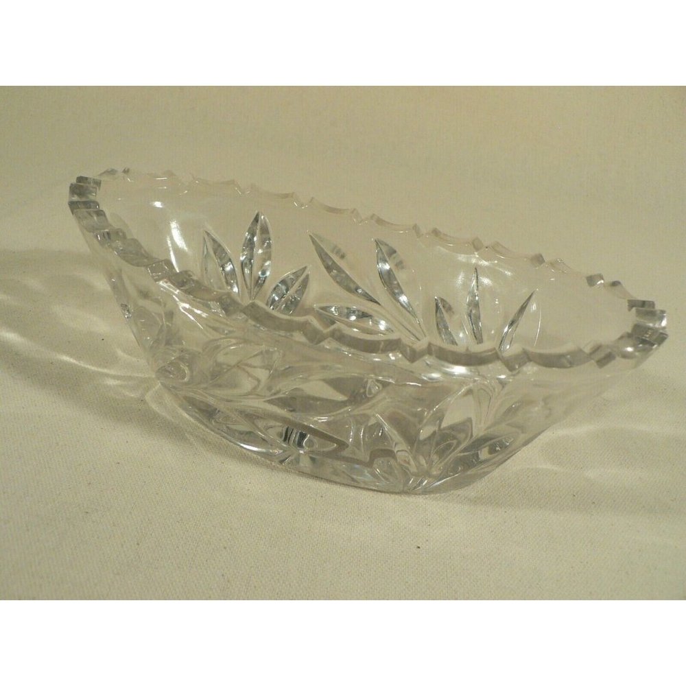 Oval Serving Dish Floral Pattern with Leaf Pattern Glass Etched Ends